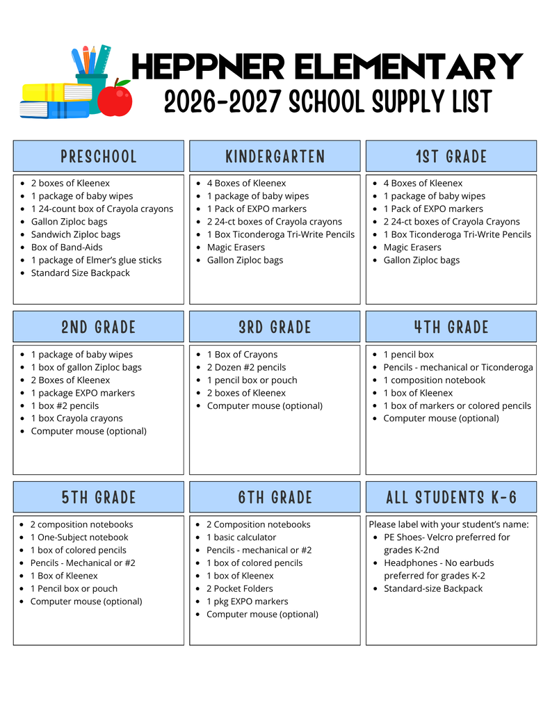 School Supply list