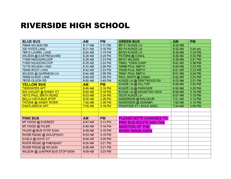 Bus routes for Riverside High School