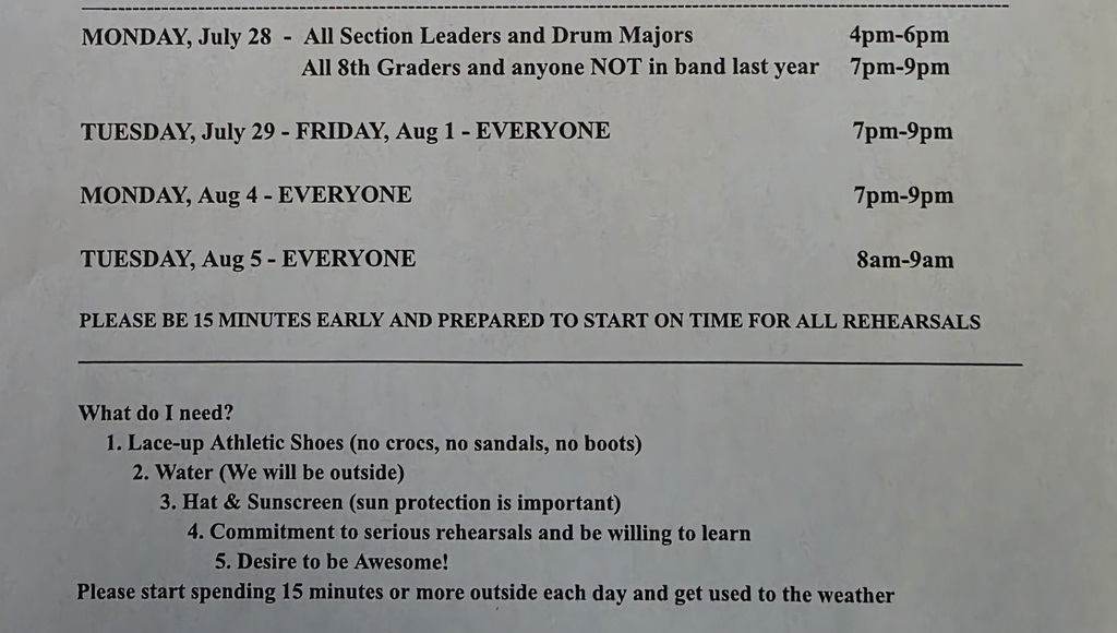 Summer band schedule
