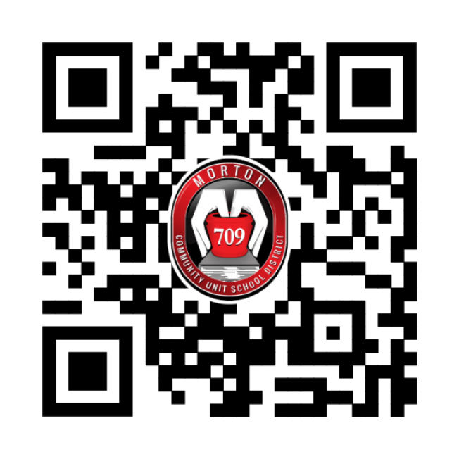 Morton CUSD 709 QR Code for new District Website. "Everything Morton 709 in your pocket."