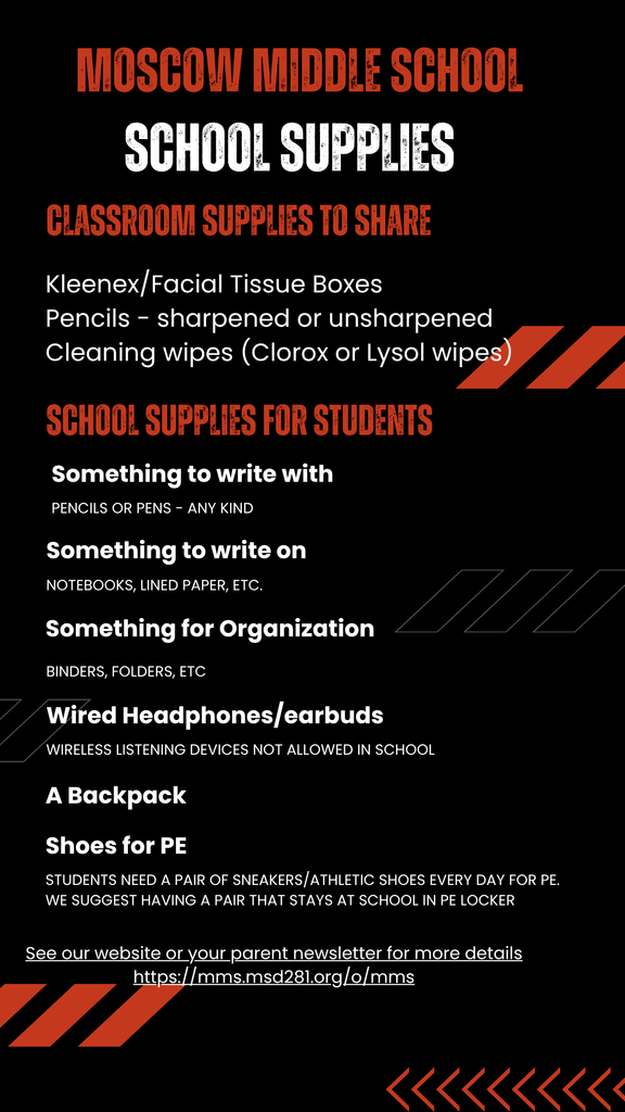 school supply list for moscow middle school students