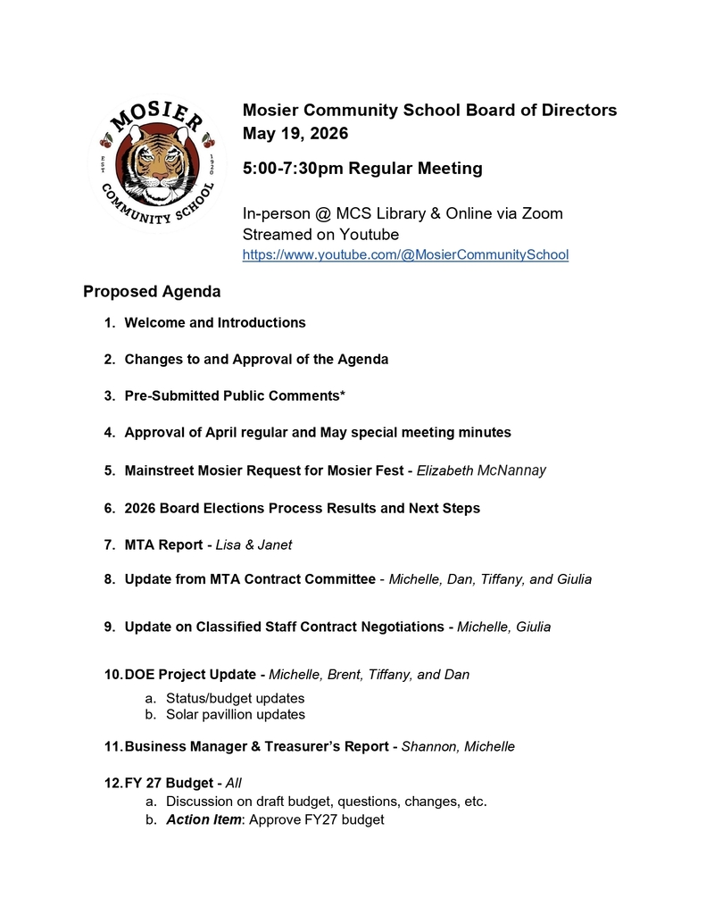 MCS Monthly Board of Directors meeting May 2026