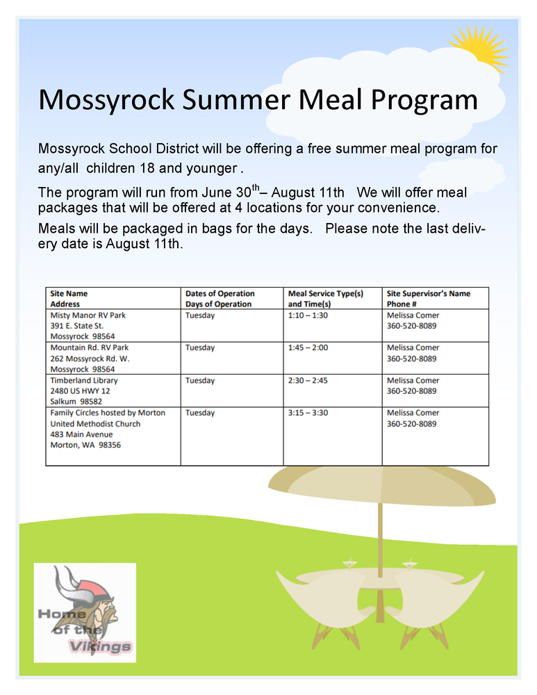 Summer Meals BY Mossyrock