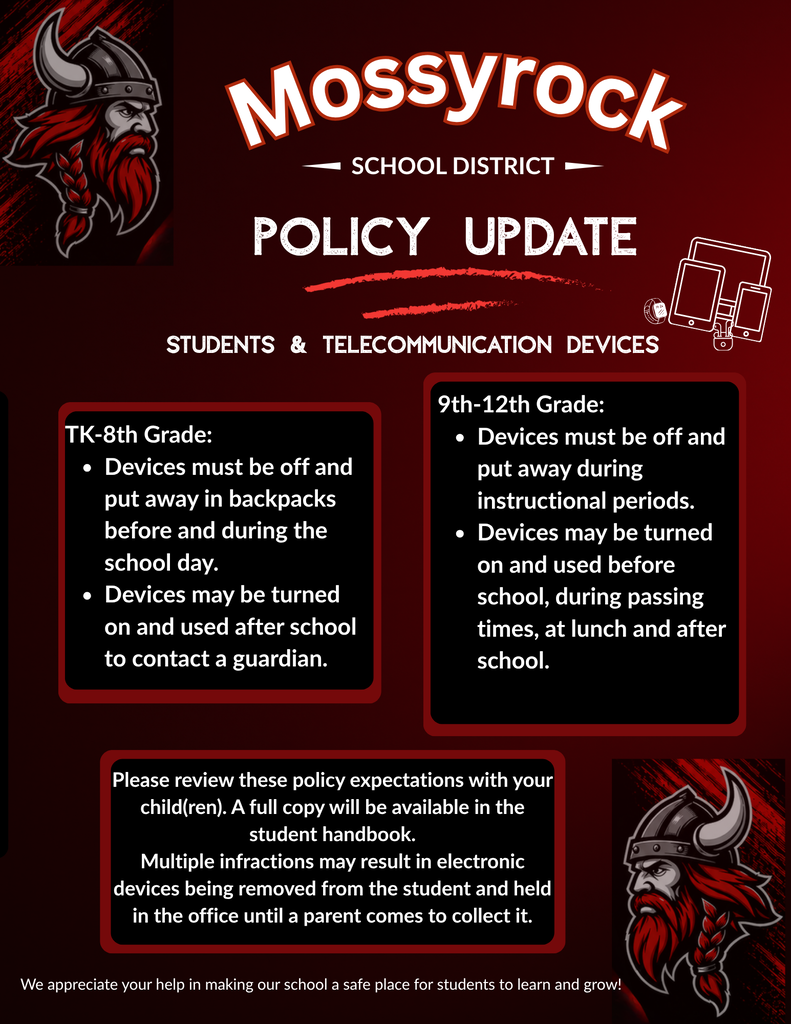 Mossyrock School District Policy Update - Students and Telecommunication Devices.