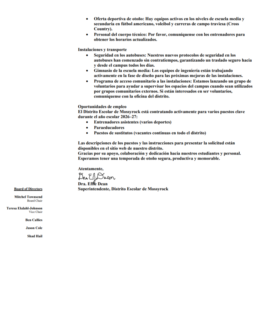 Sept Letter to Viking Parents