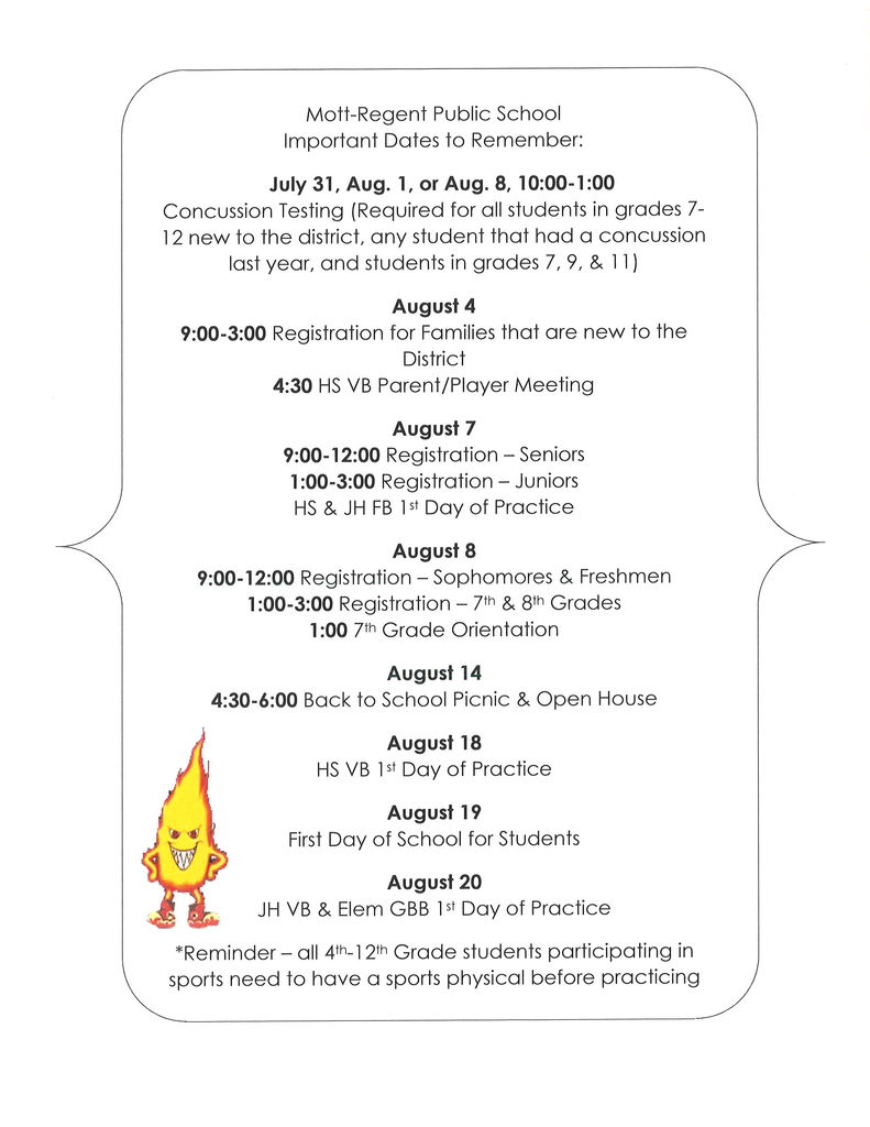Upcoming Important Dates
