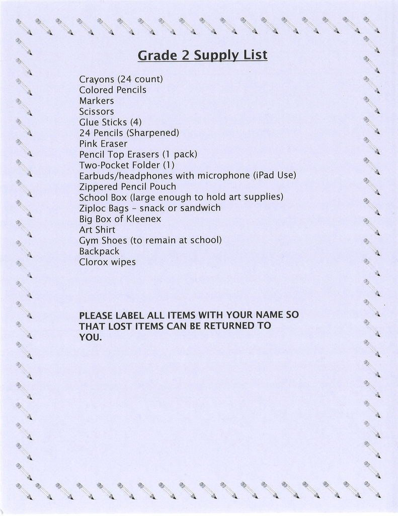 2nd Grade Supply List