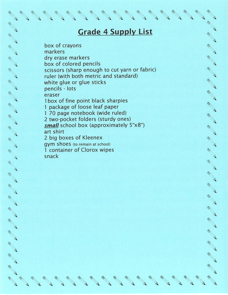 4th Grade Supply List