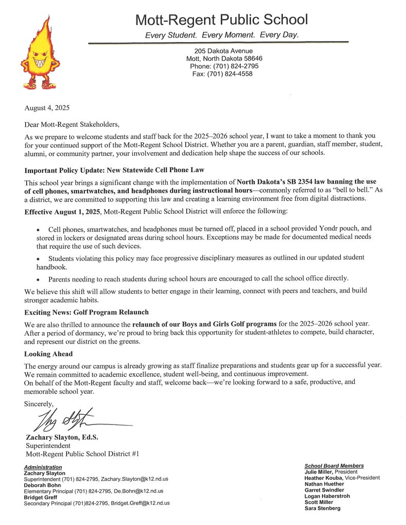 Back to School Letter from Superintendent
