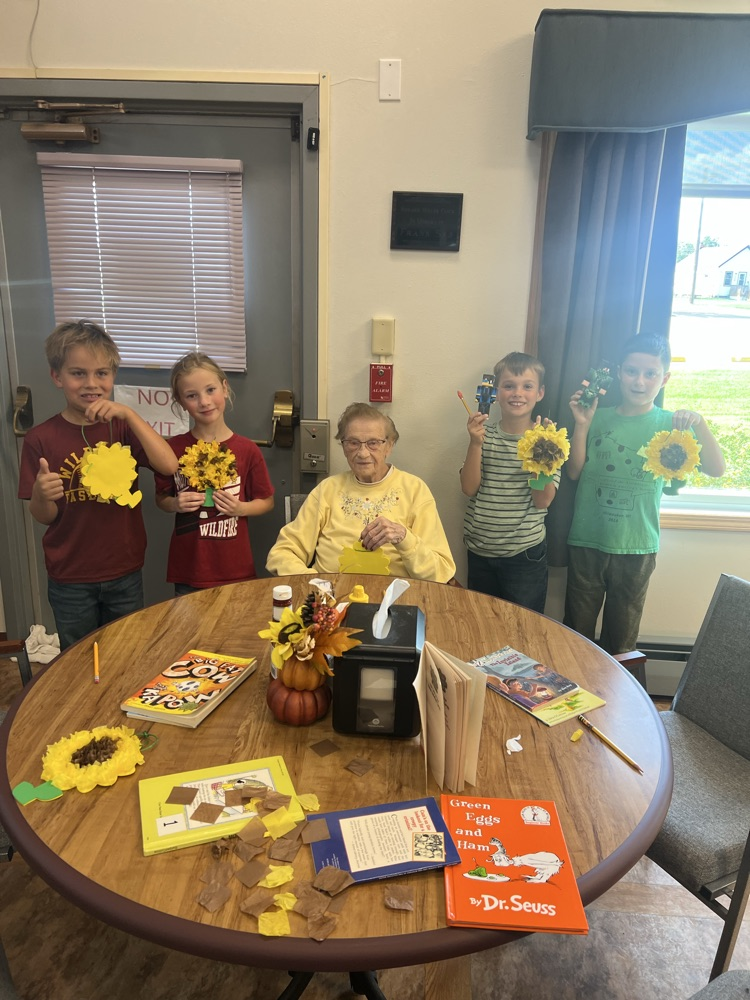 Third Graders did a Sunflower Art with the senior residents at the Mott Care Center. 🌻