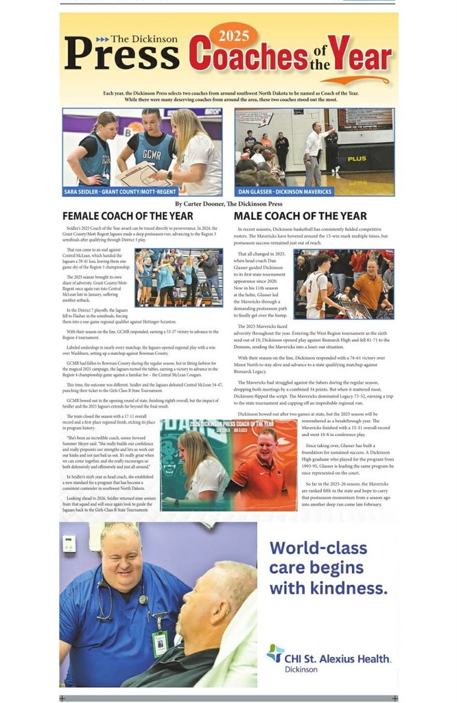 Coach Sara Seidler is the Dickinson Press Female Coach of the Year!