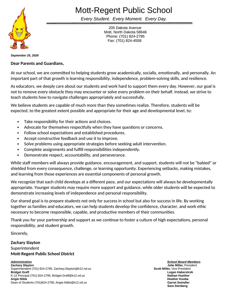 Letter to Parents