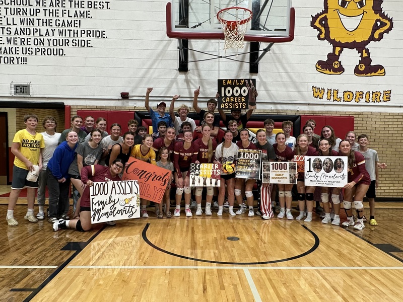 Emily with the student body that came to support her and the team