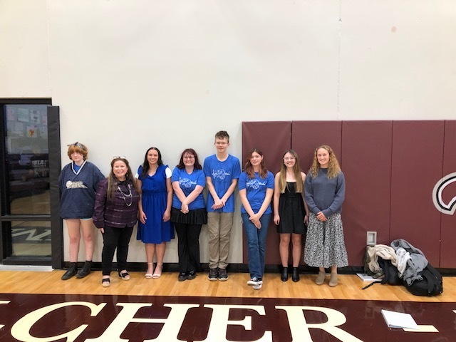 Pictured Left to Right: Thiah Shepherd, Miss Durley, Sariah Johnson, Samantha Hyde, Luke Milner, Vivian McCollom, Jaylin Tracy and Miah Burgher