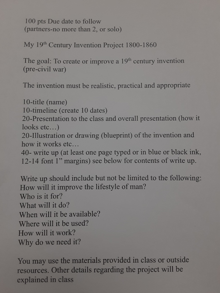 Recent 8th Grade American History Project