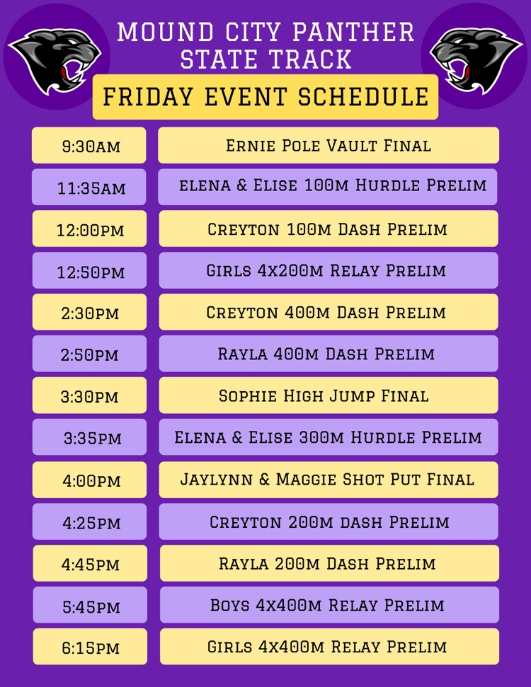 Friday Events for MC Panthers