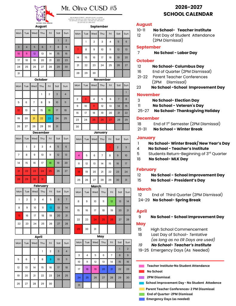 2026-2027 School Calendar 