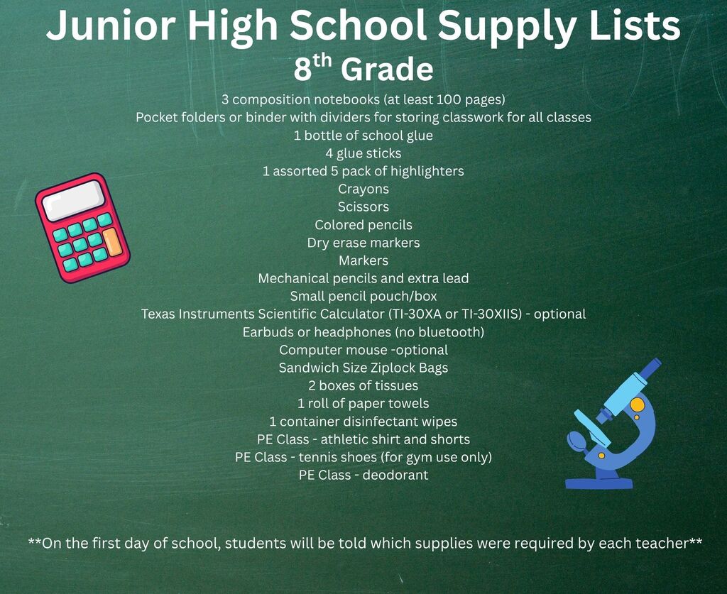 Junior High Supply List