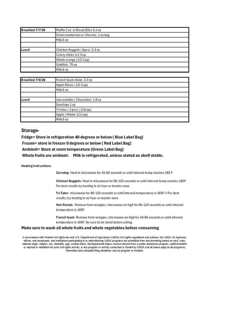 Food menu