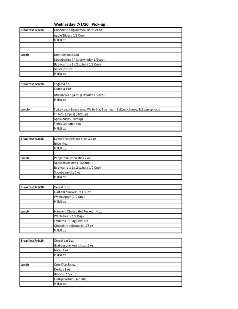 Food menu