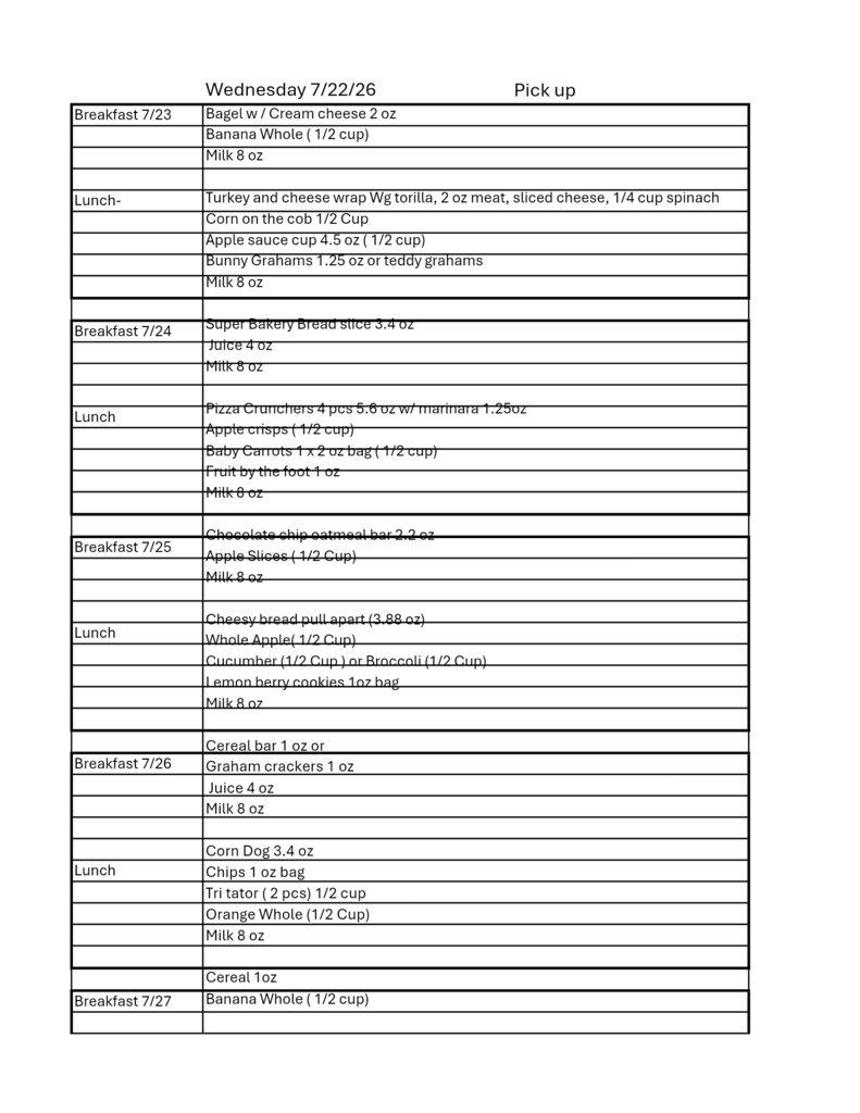 Summer menu 07/22/2026