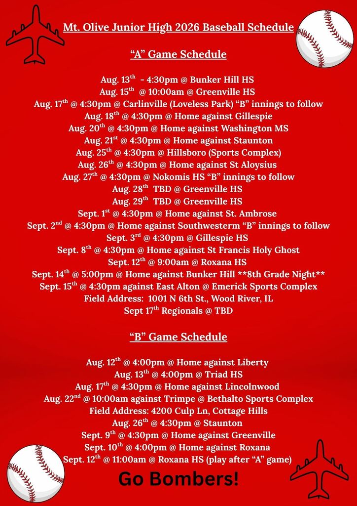 Bomber Baseball Schedule