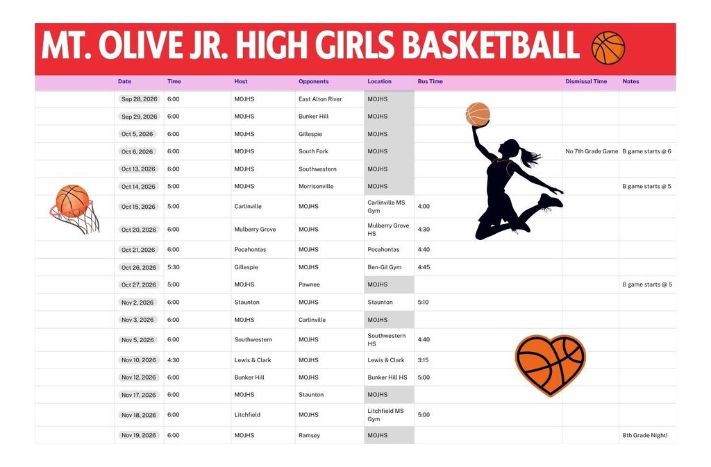 JH Girls Basketball Schedule