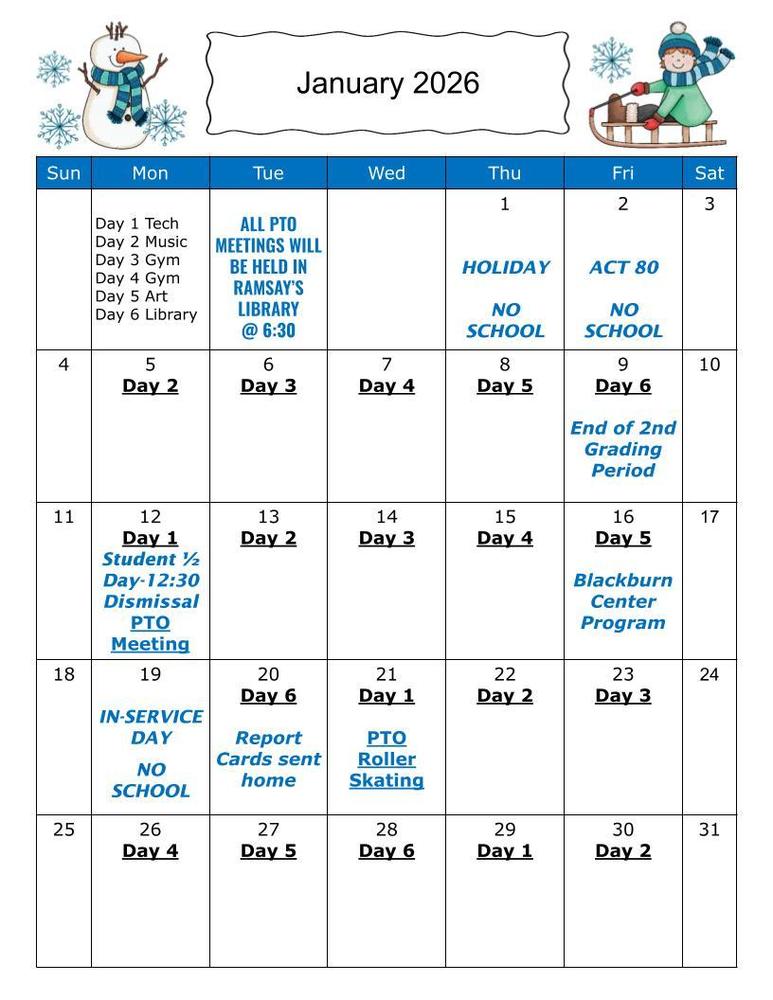 January Calendar