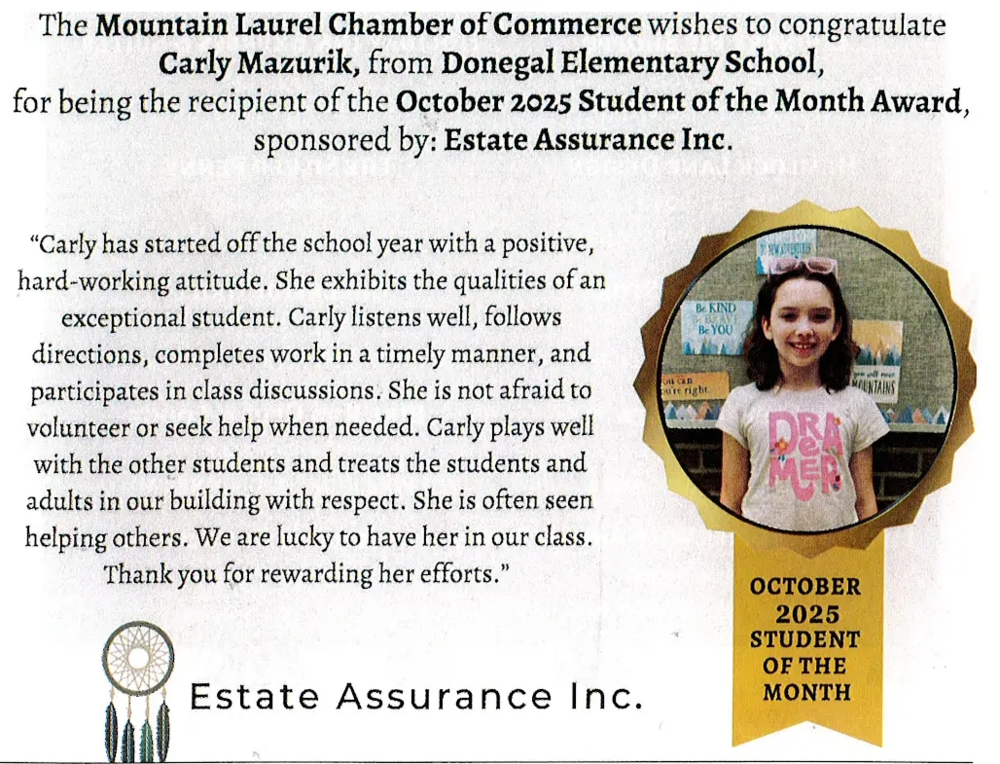 Mountain Laurel Chamber of Commerce Student of the Month