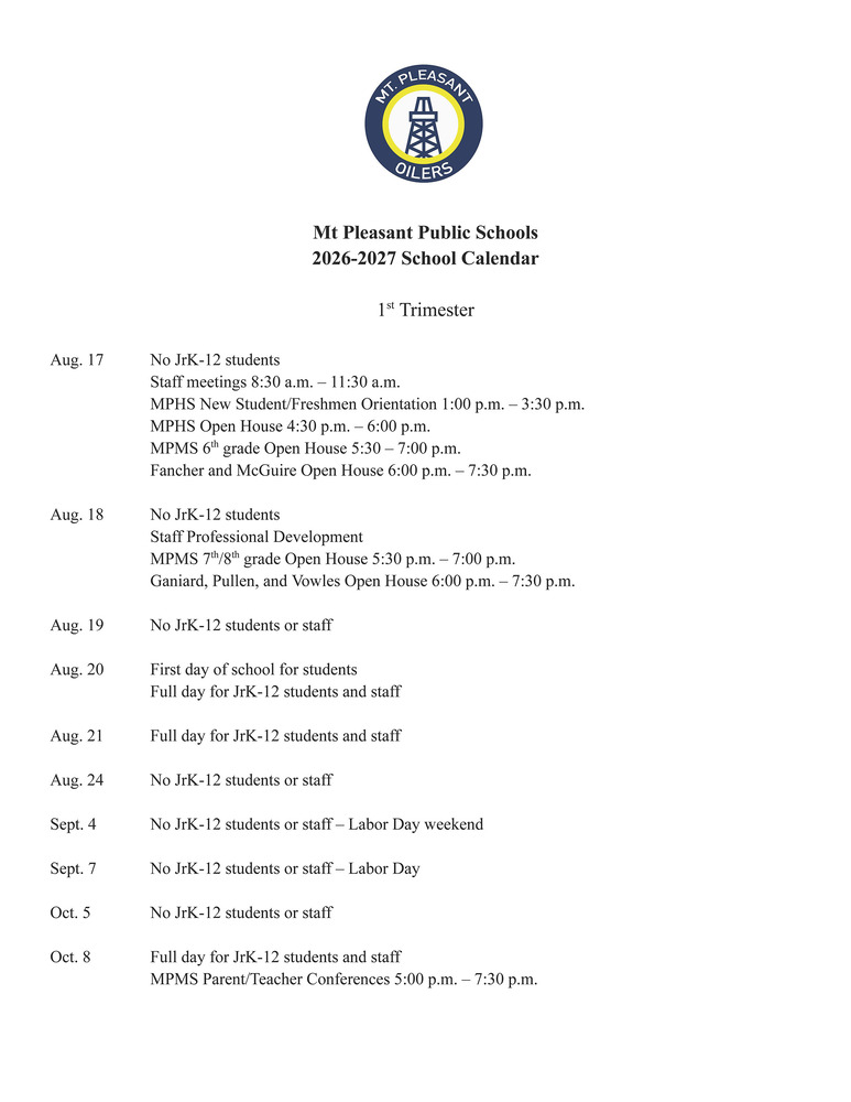 MPPS School Calendar