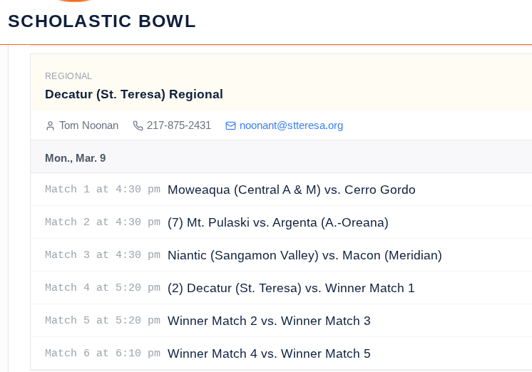 Scholastic bowl regional