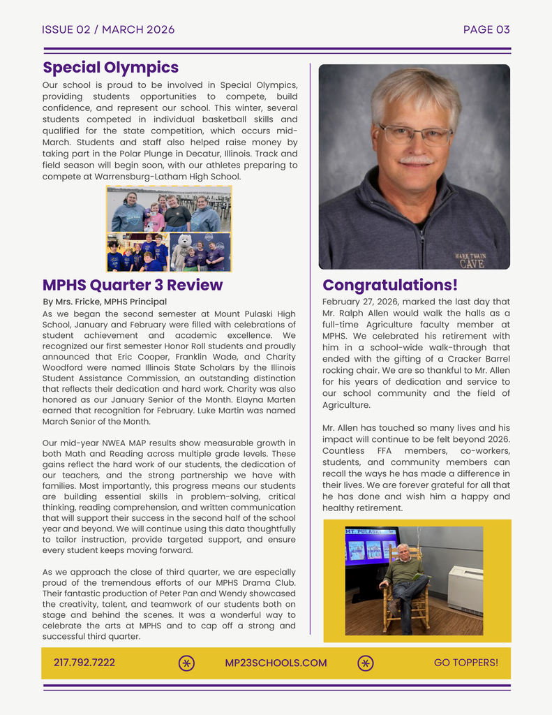 Page 3 of the MPCUSD23 Newsletter from March of 2026