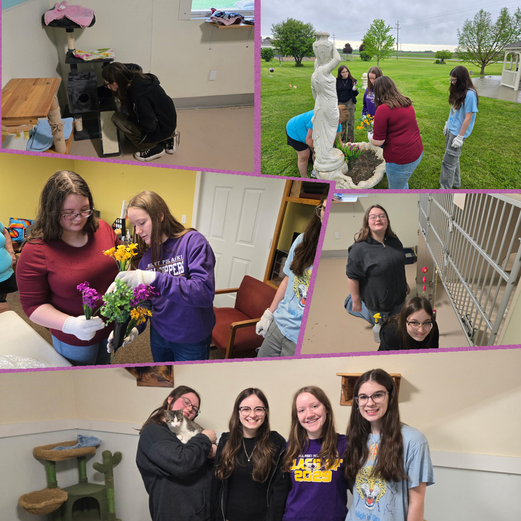 Students doing service projects.