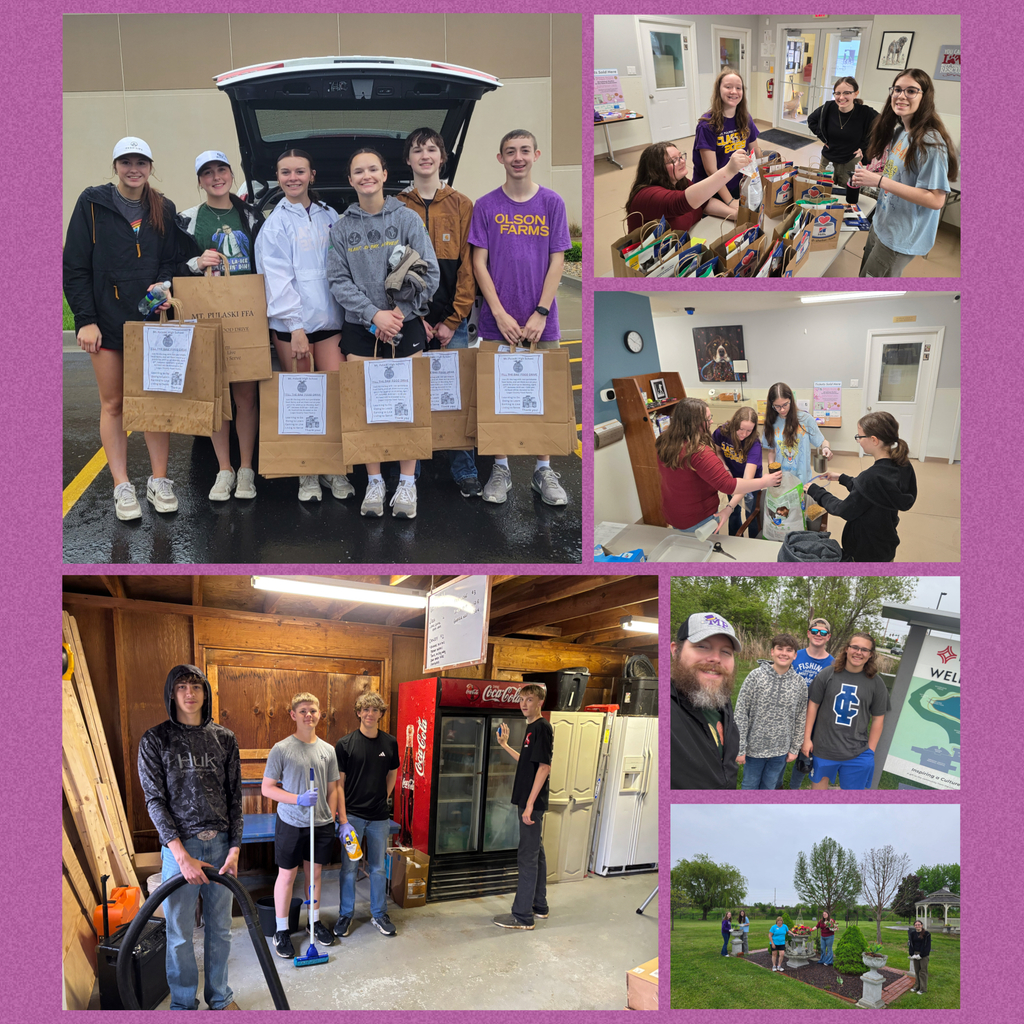 Students doing service projects.