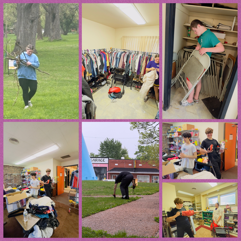 Students doing service projects.