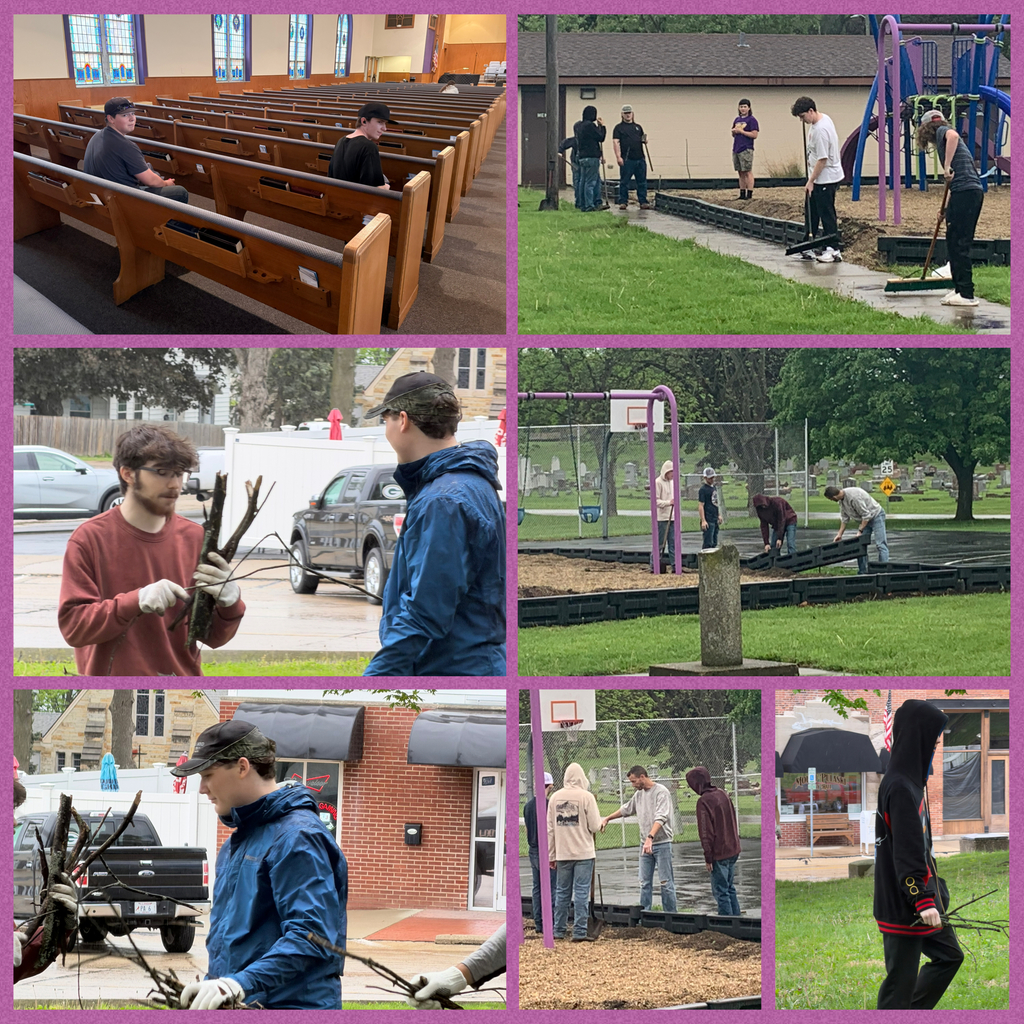 Students doing service projects.