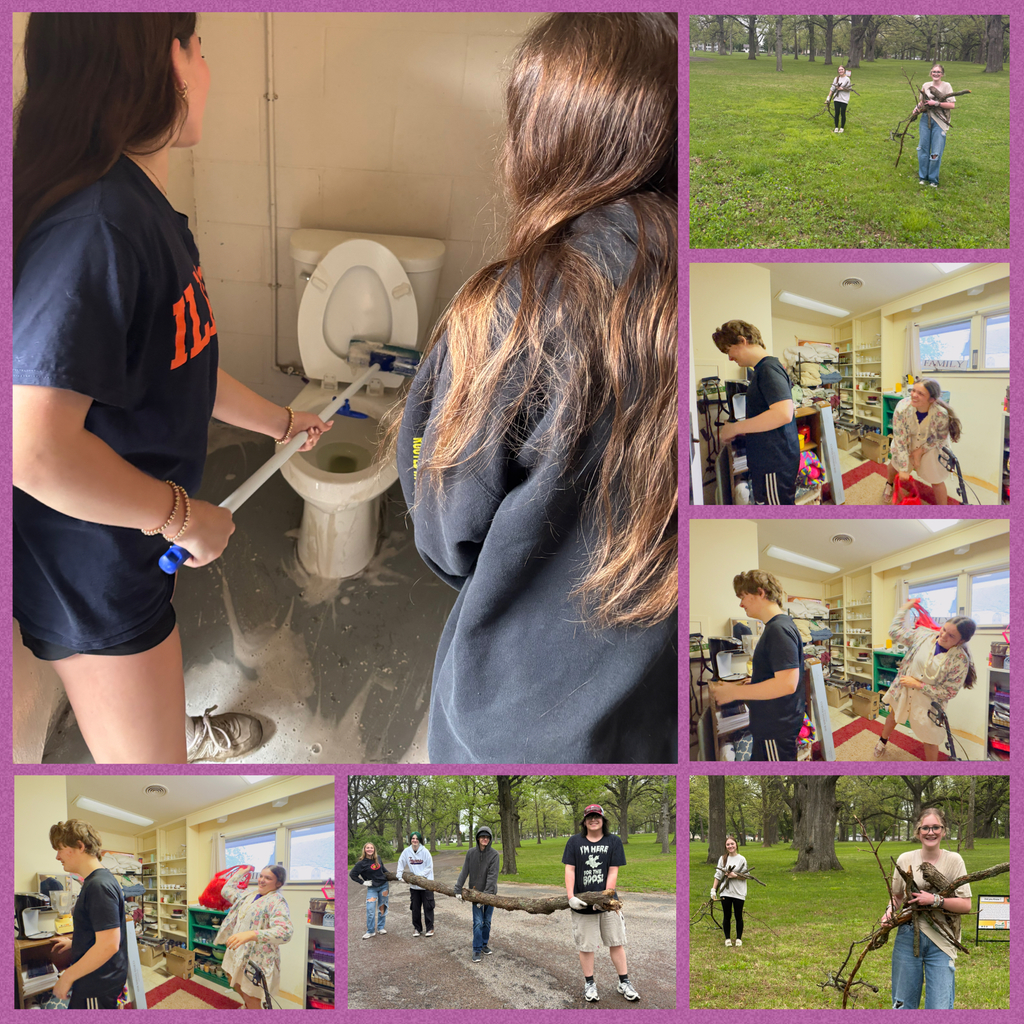 Students doing service projects.