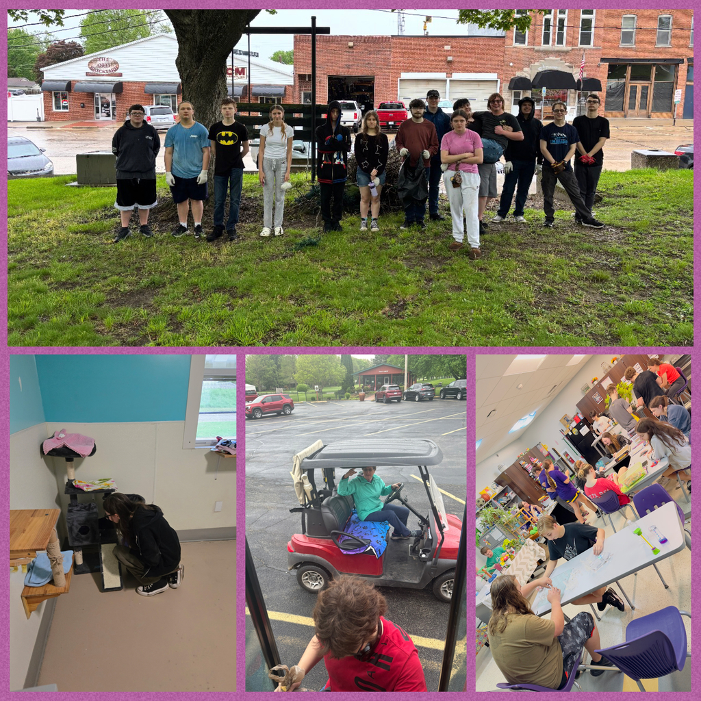 Students doing service projects.