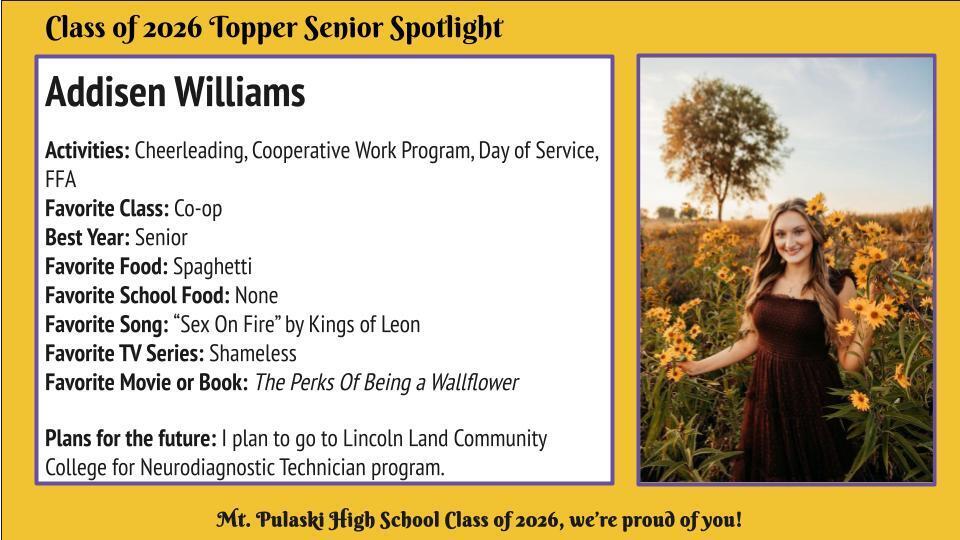 Congratulations, Addisen!