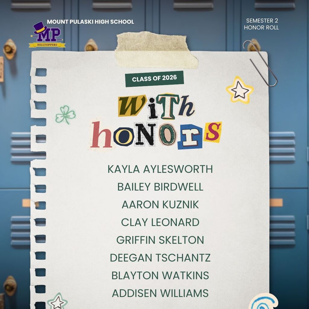 This is the list of students earning Honors for Semester 2.