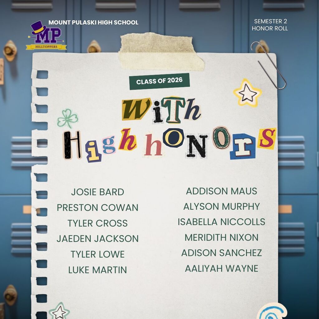 This is the list of students with High Honors for Semester 2.