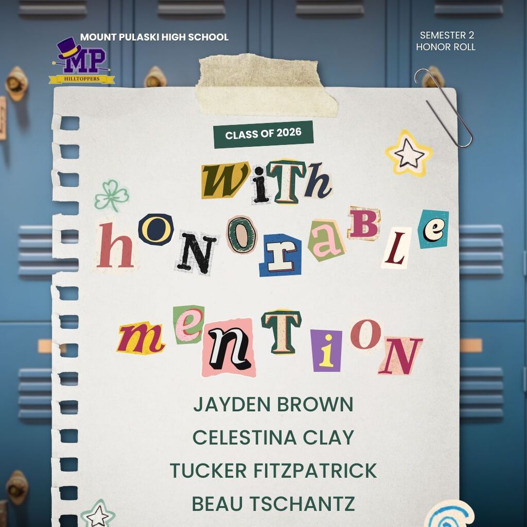 This is the list of students earning Honorable Mention for Semester 2.