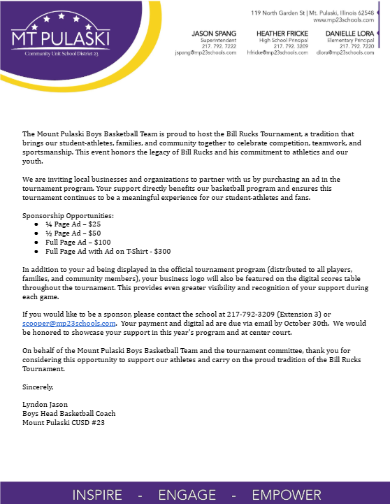 Bill Rucks Tournament Sponsor Letter