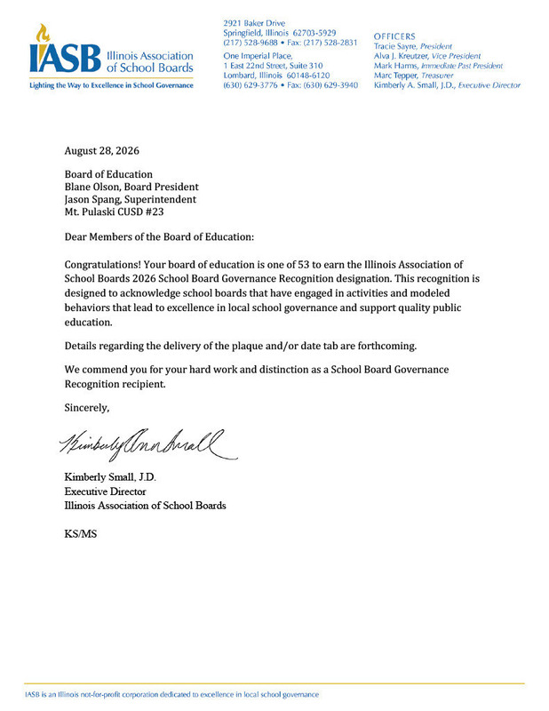 Board governance letter from Kimberly Small