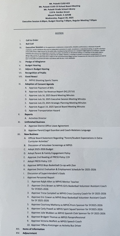 board agenda
