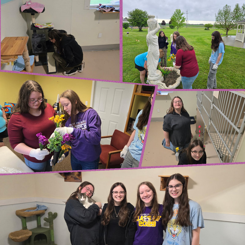 Students doing service projects.