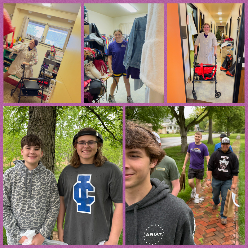 Students doing service projects.