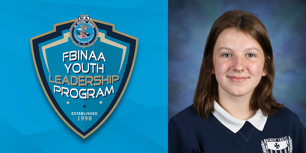 portrait image of student in school uniform next to the logo for the FBINAA Youth Leadership Program