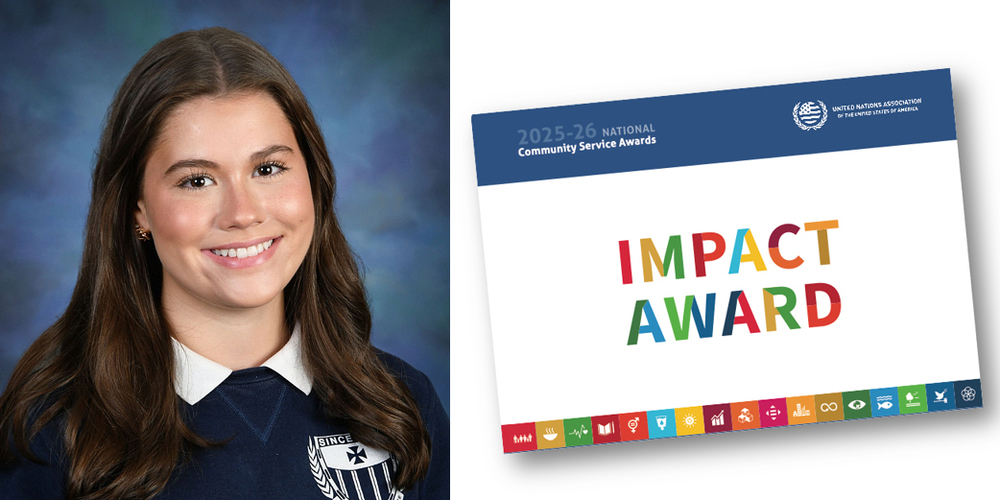 portrait photo of student next to logo for Community Service Awards program