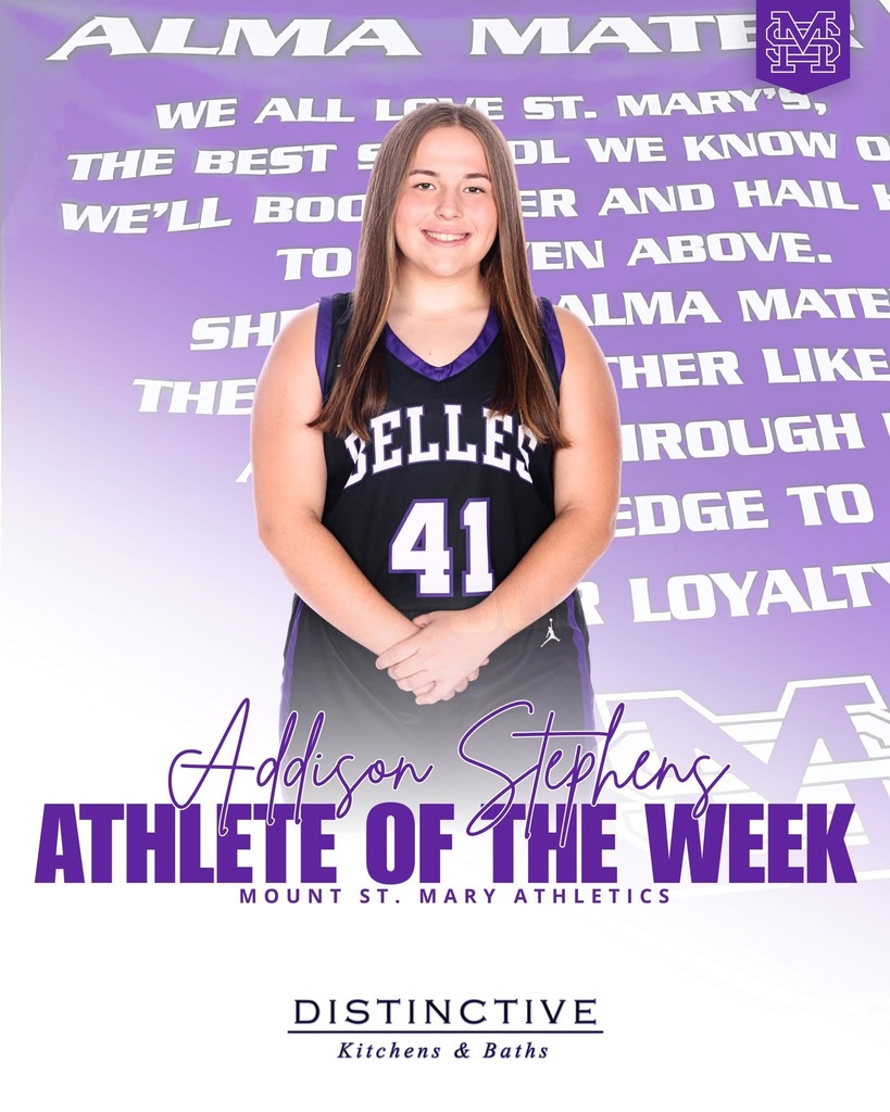 image of female student-athlete in black basketball uniform on top of background featuring a blurred purple and white image